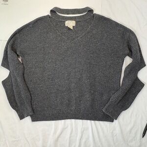 Ruby Moon Womens Gray Cold Shoulder Choker V-Neck Knit Sweater Large RN75343